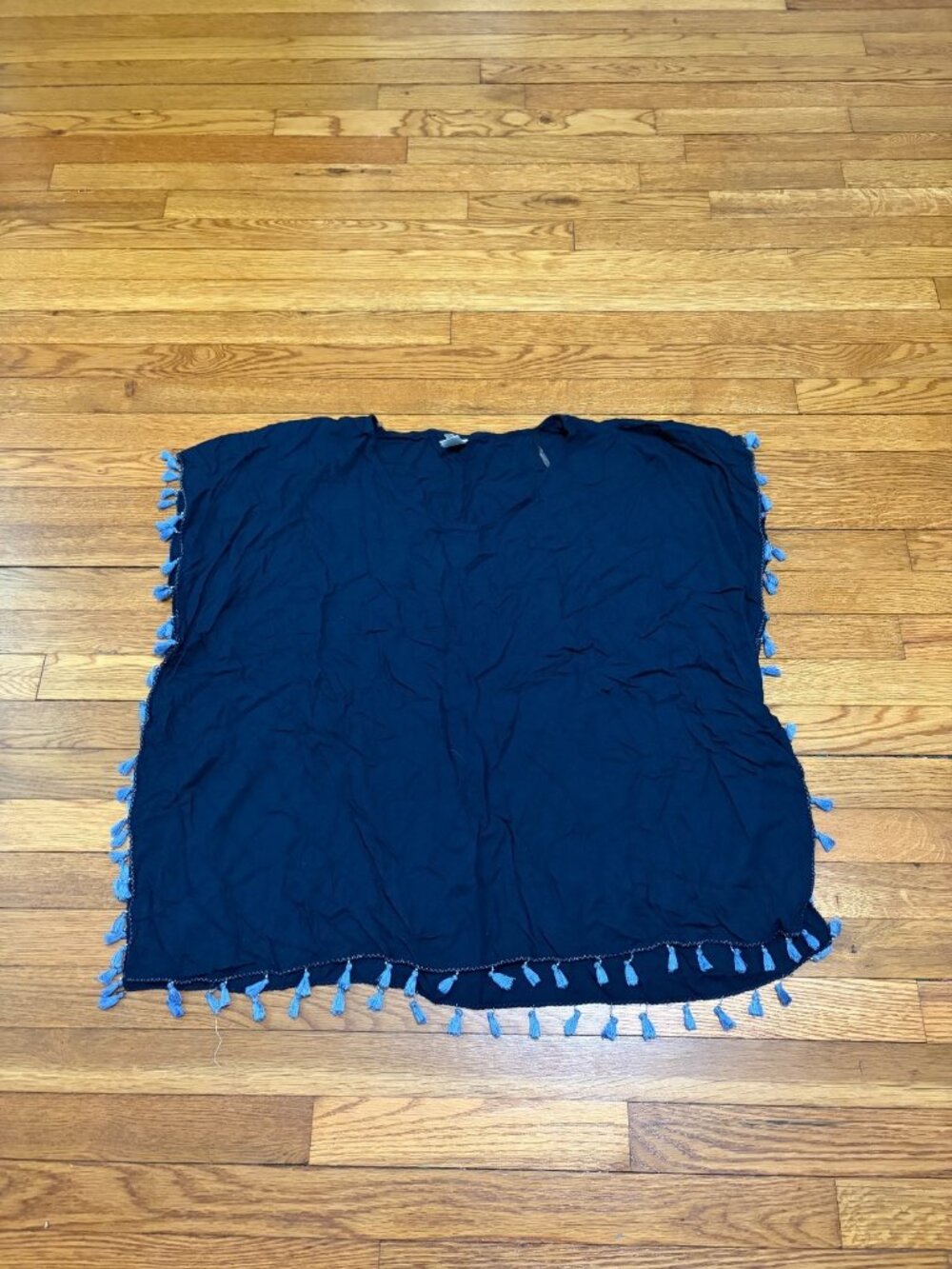 Seafolly Womens Beach Cover Up Size M/L Navy Blue Pom Pom Tassel Viscose Travel